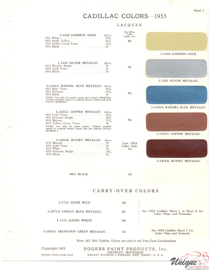 1955 Cadillac Paint Charts Rogers 3